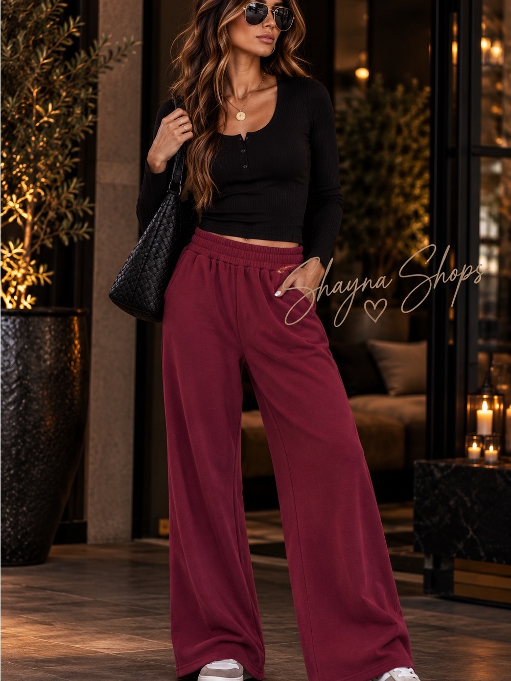 Zenana Fleece Wide-Leg Lounge Pants in Cabernet